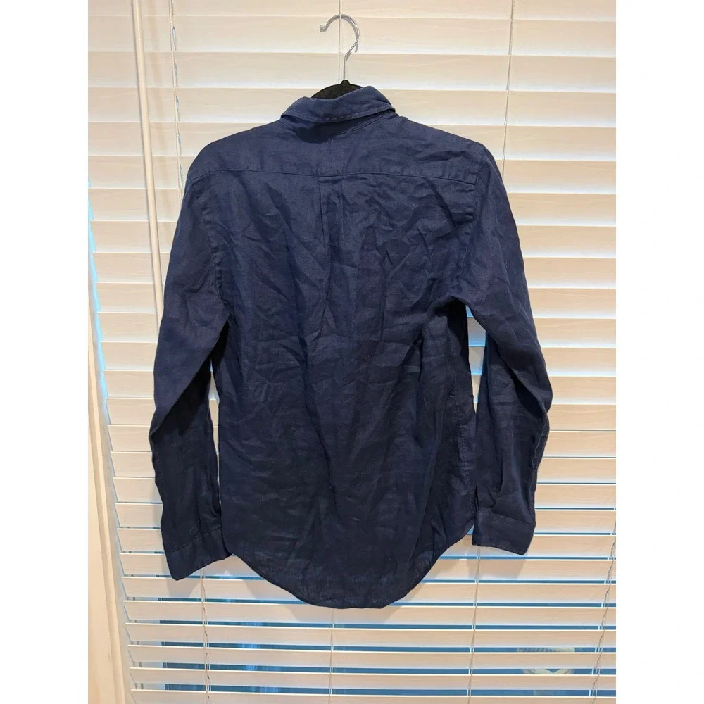 Polo Ralph Lauren Navy Blue 100% Linen Button Down Shirt Classic Fit Mens XS